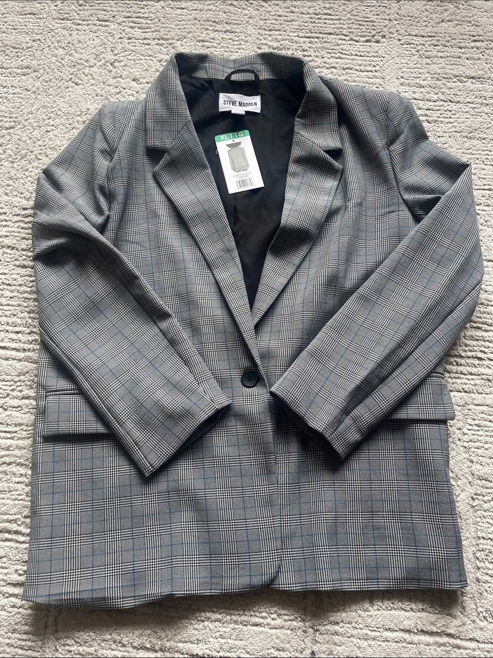 Steve Madden Black and Gray Plaid Single-Button Blazer